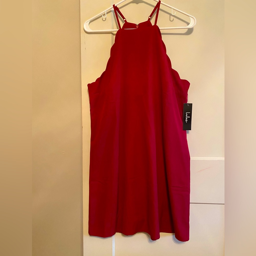 Lulu’s Red scalloped high neck mini cocktail dress